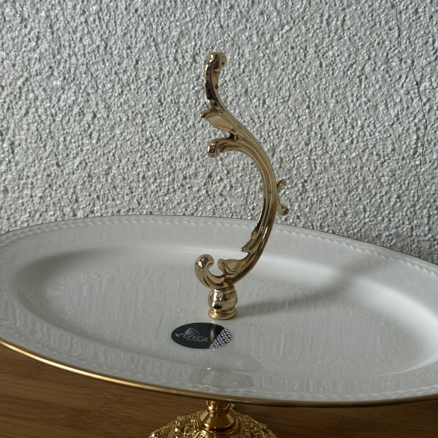 Firuze Gold Yaldızlı Porselen Oval Kayık Sunumluk Ayaklı Kod:3801 30x22 cm