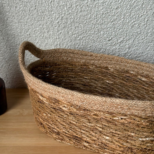 Svr Kulplu Oval İnçe Hasır Sepet Naturel 29x16x11 cm
