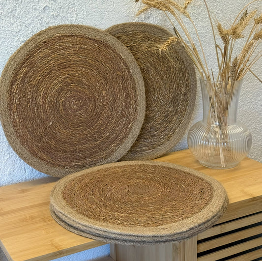 Hasır Amerikan Servisi Naturel Detaylı 6 Adet Set