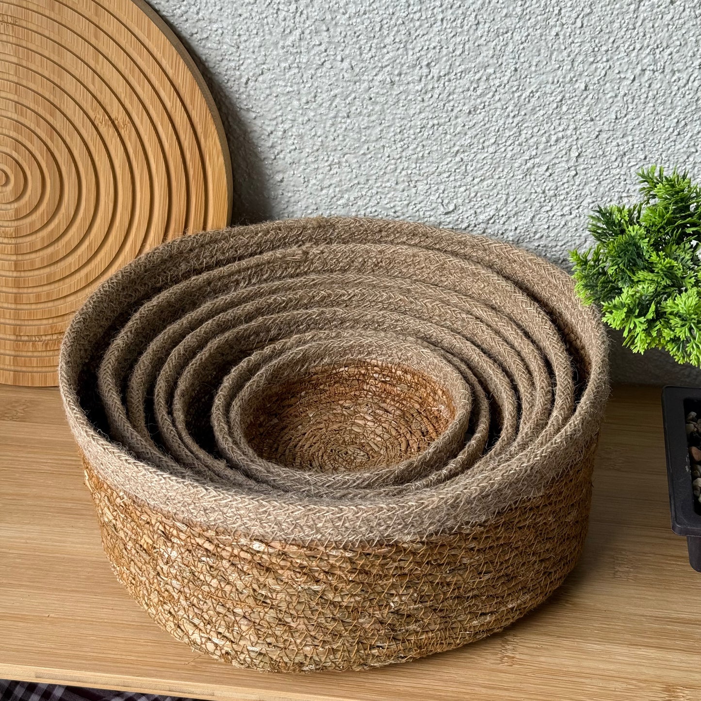 Svr 7 Parça Yuvarlak Hasır Sepet Seti Naturel