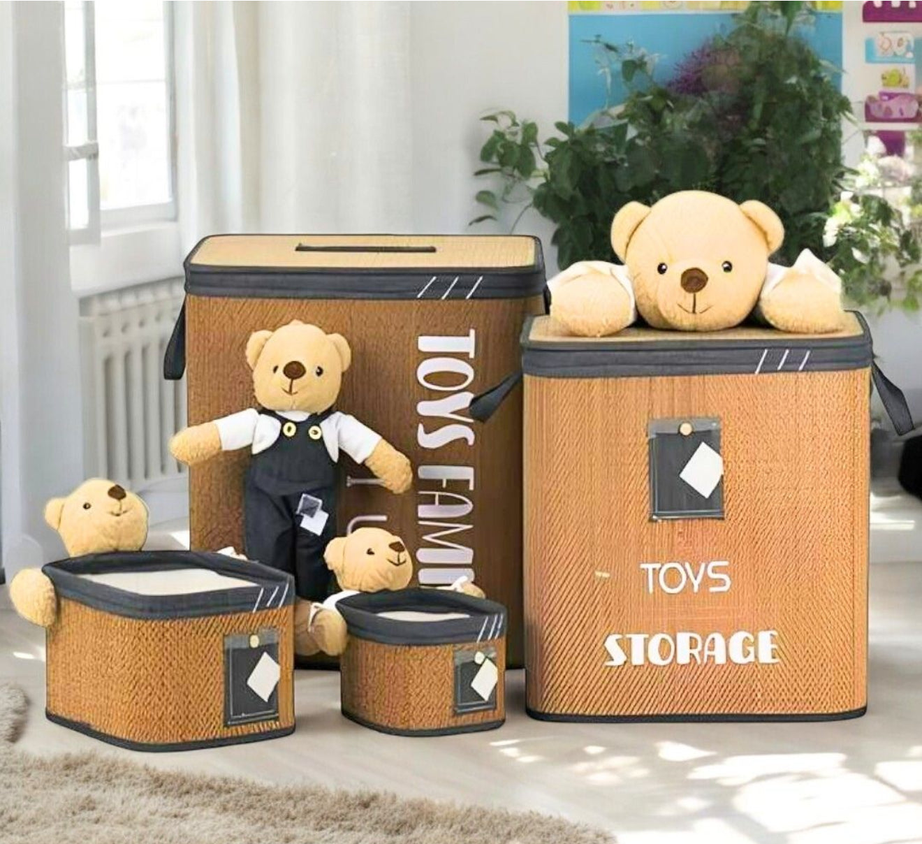 Bear Kirli Çamaşır Sepeti 4 Parça Set Gri