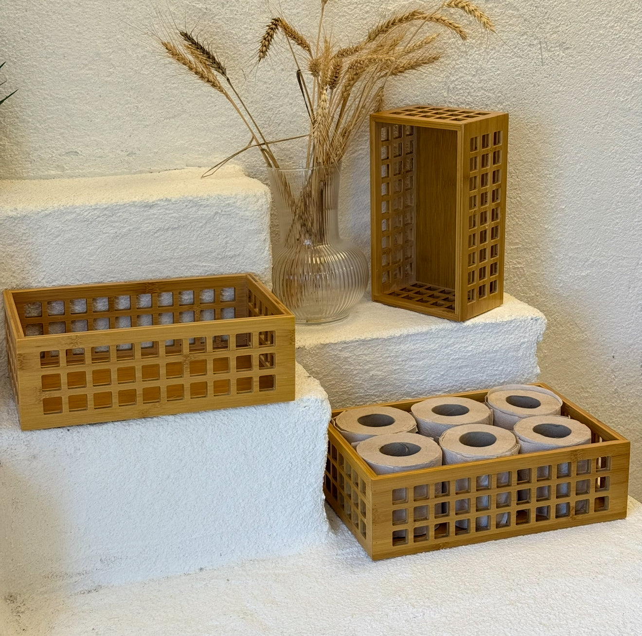 Vera 3 Boy Bambu Dikdörtgen Organizer Sepet Seti