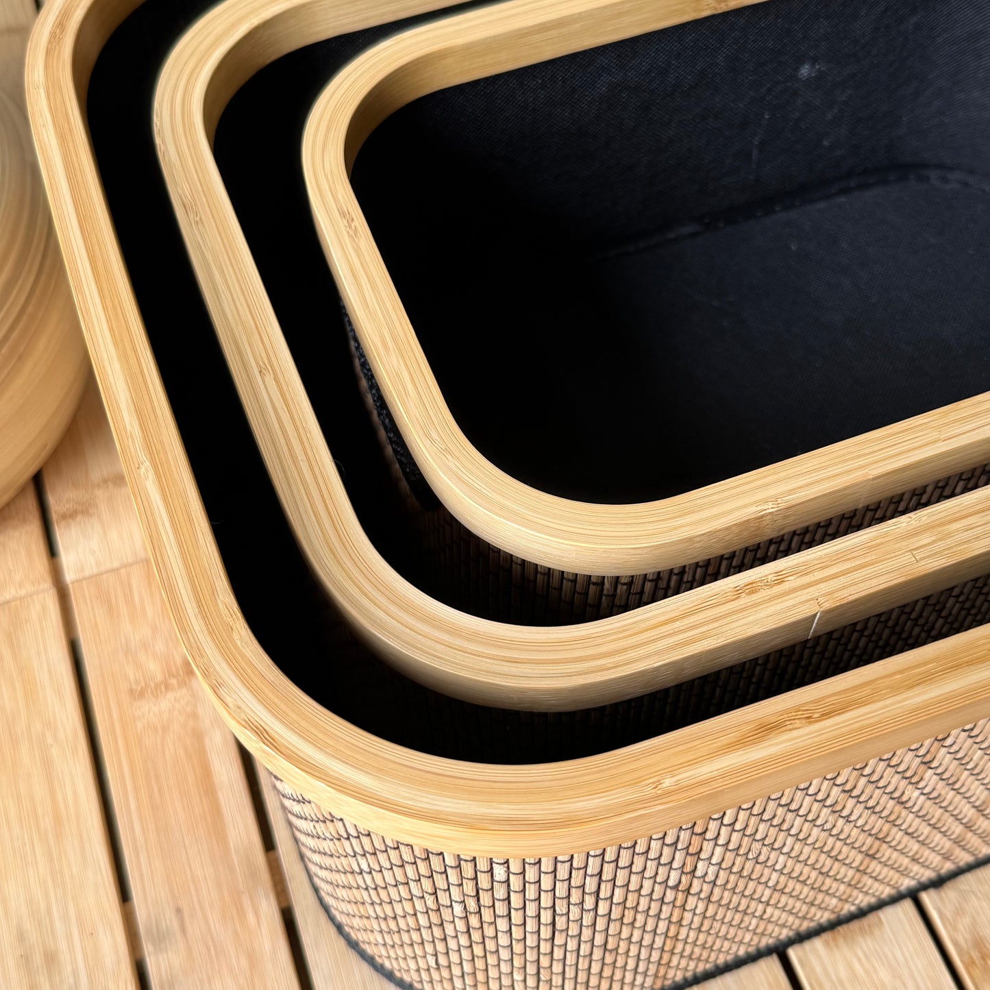 Tutku Bambu Detaylı Sepet Seti Siyah 3 Boy