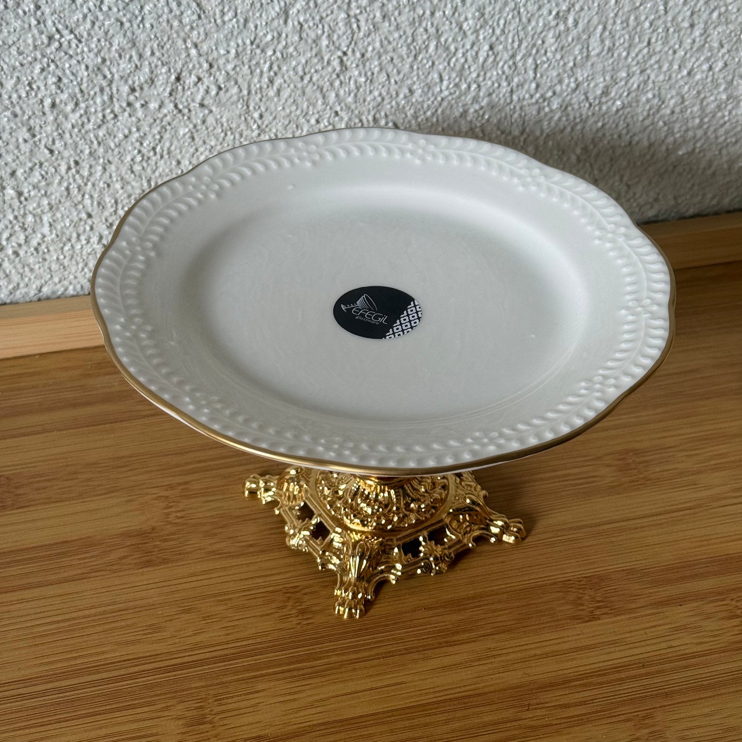 Firuze Gold Yaldızlı Ayaklı Porselen Sunumluk 19 cm Kod:3729