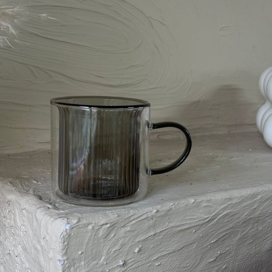 Tutku Çift Cidarlı Cam Kupa Füme 270 ml KOD:029