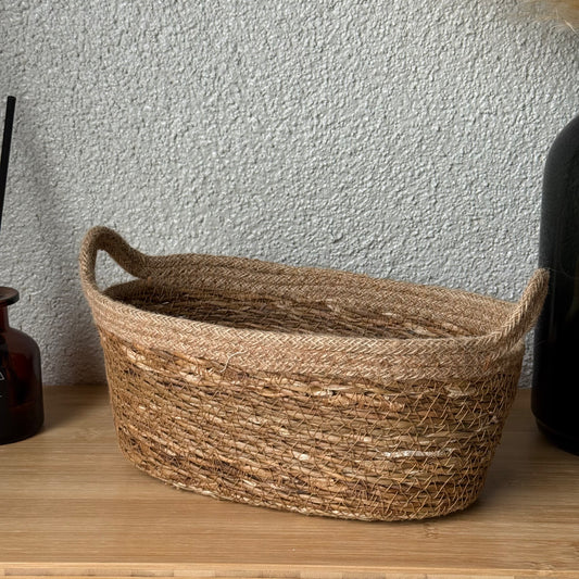 Svr Kulplu Oval İnçe Hasır Sepet Naturel 29x16x11 cm