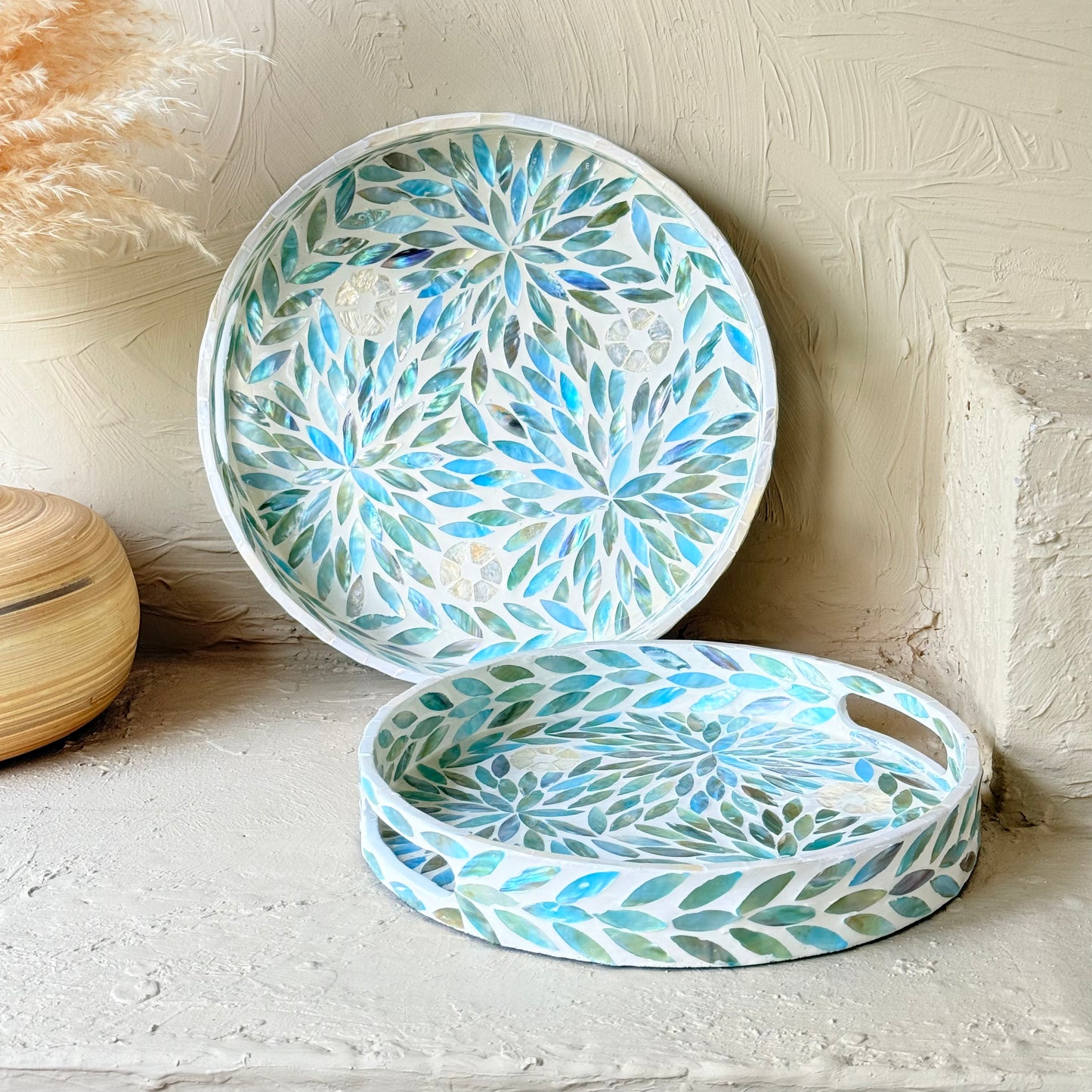 SVR Sedef İkili Yuvarlak Tepsi Seti KOD:61832 Yeşil