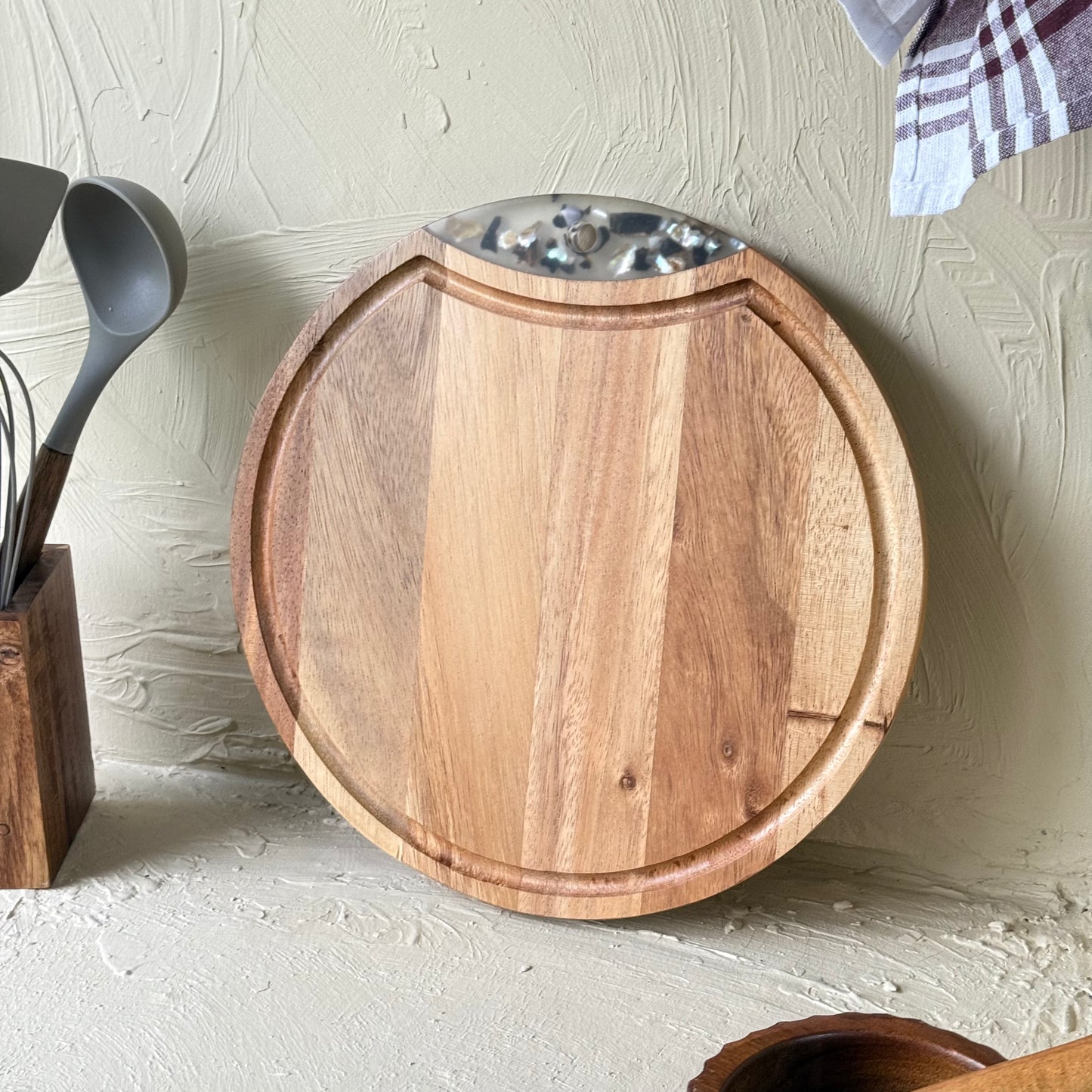 Arow Akasya Ağacı Yuvarlak Sunumluk Kesim Panosu KOD:1138