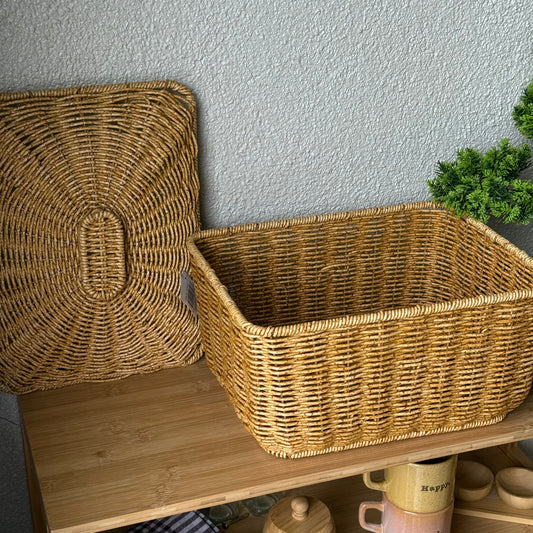 Passion Rattan Dikdörtgen Kapaklı Sepet Açık Renk