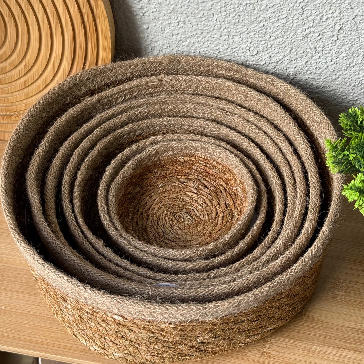 Svr 7 Parça Yuvarlak Hasır Sepet Seti Naturel