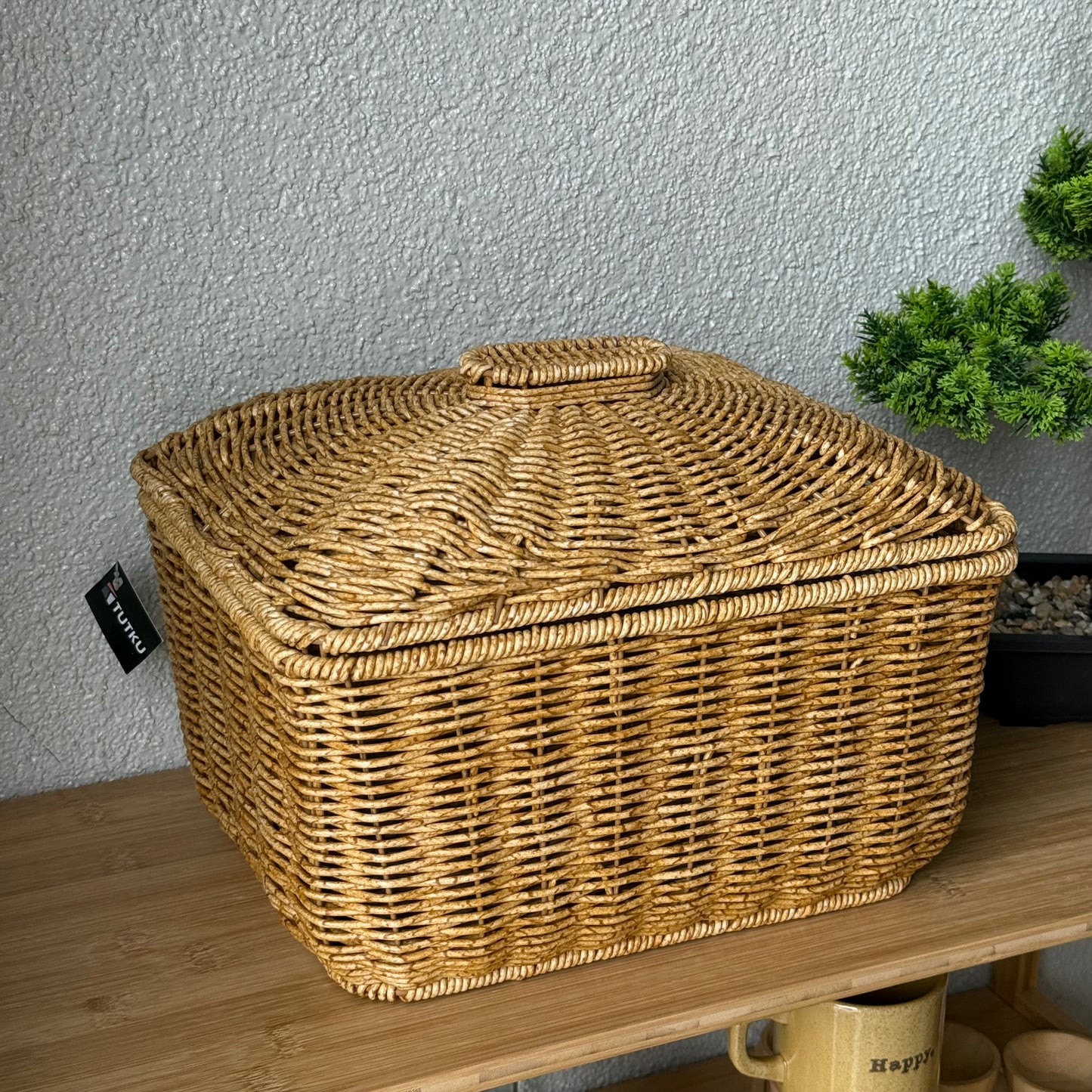 Passion Rattan Dikdörtgen Kapaklı Sepet Açık Renk