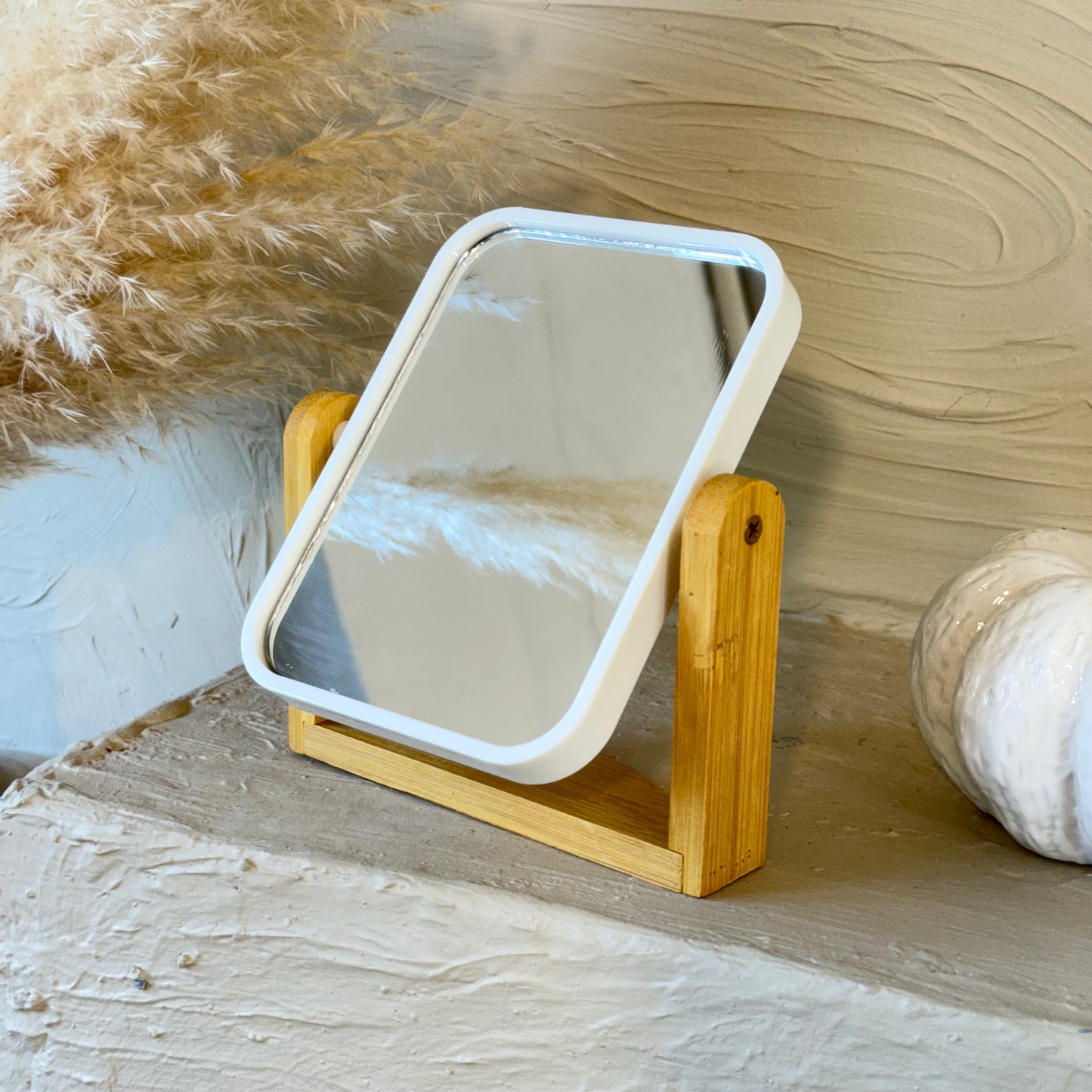 Hope Bambu Standlı Dikdörtgen Ayna Beyaz 16,5x14 cm