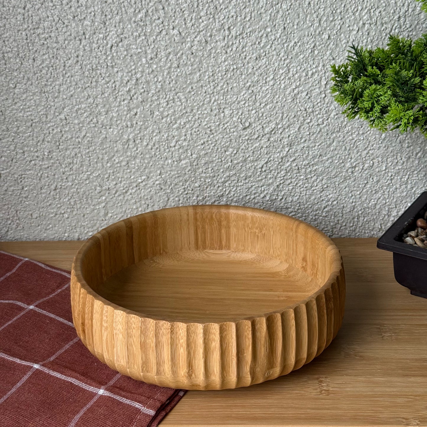 Miena Dalgalı Model Bambu Büyük Salata Kase 21x21x6 cm