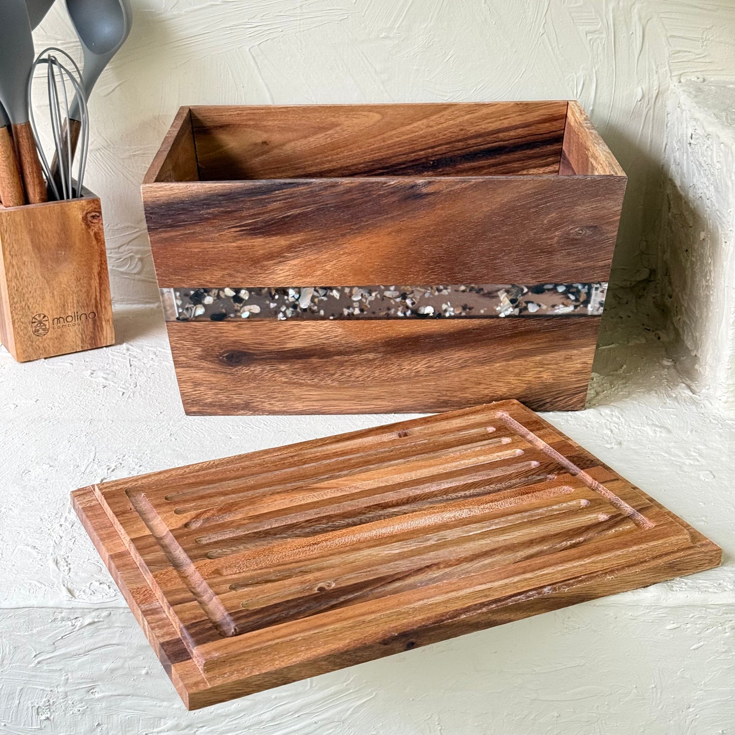 Arow Akasya Ağacı Ekmek Kutusu Epoksi Detay KOD:1152