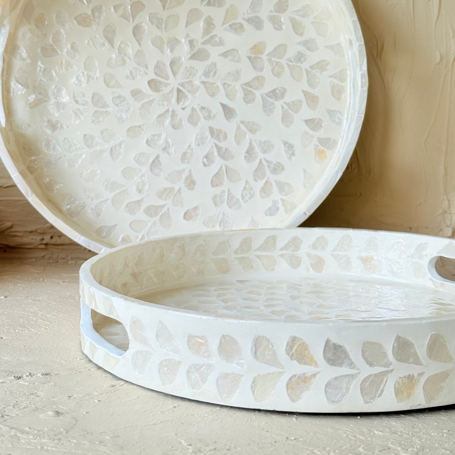 SVR Sedef İkili Yuvarlak Tepsi Seti KOD:61832 Krem