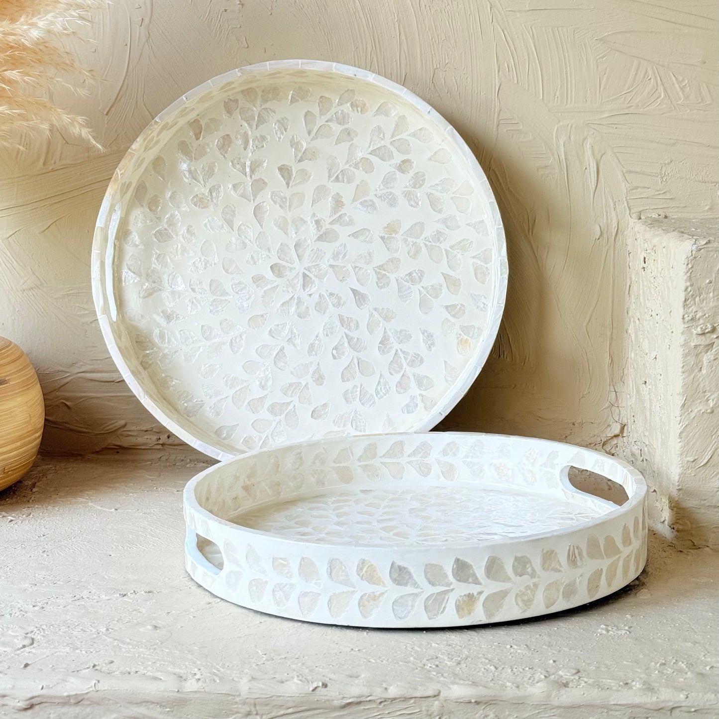 SVR Sedef İkili Yuvarlak Tepsi Seti KOD:61832 Krem