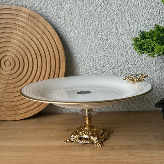 Broş Gold Yaldızlı Porselen Ayaklı Sunumluk 25 cm Kod:3508