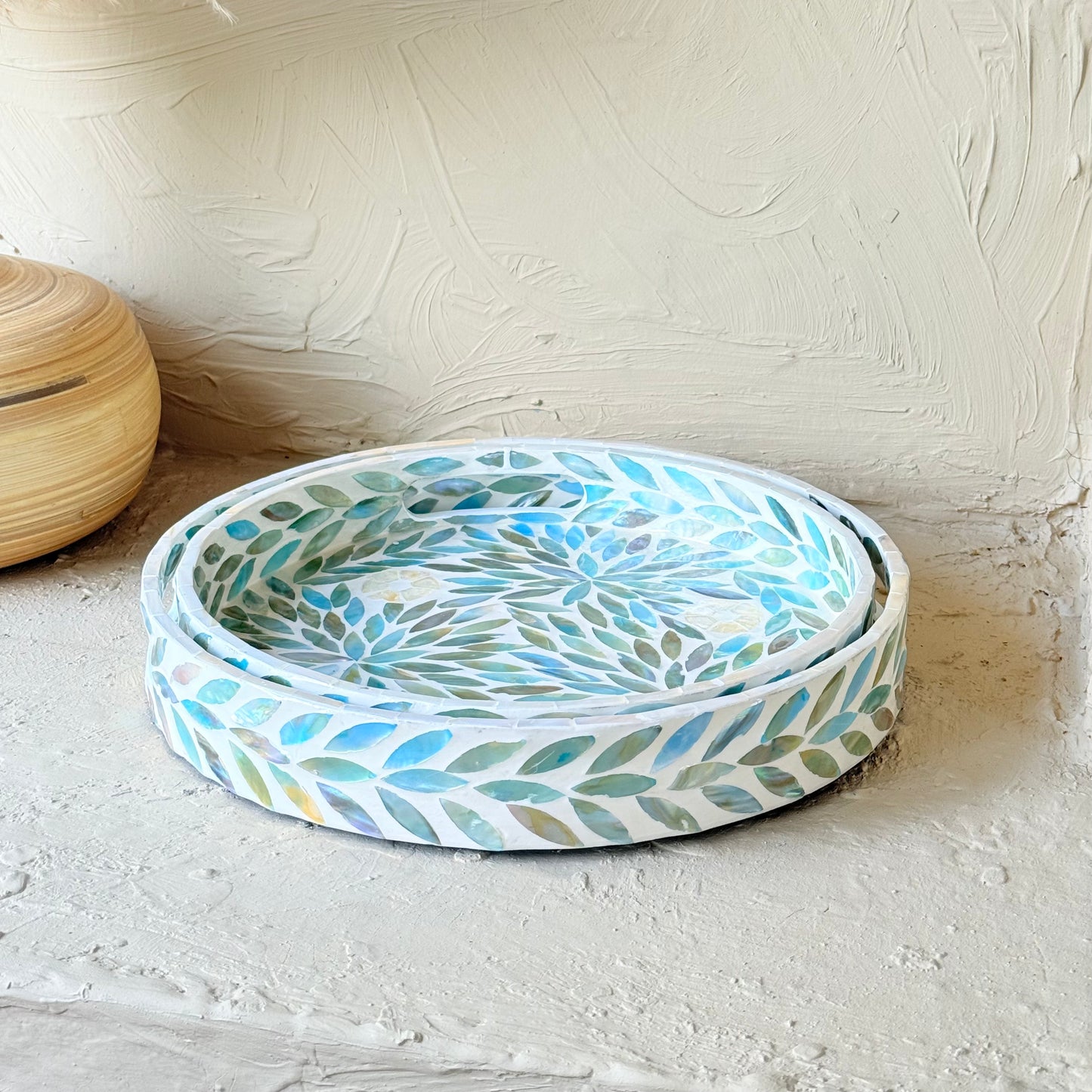 SVR Sedef İkili Yuvarlak Tepsi Seti KOD:61832 Yeşil