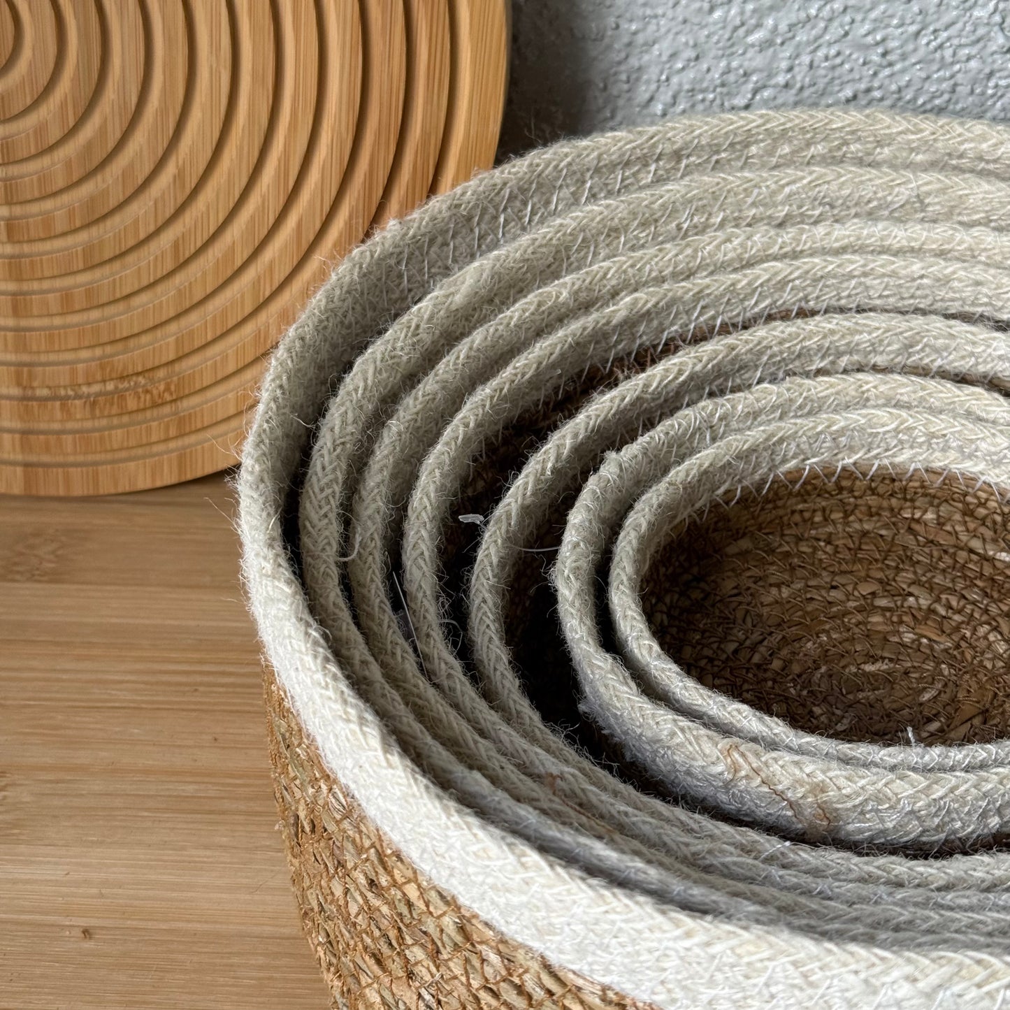 Svr 7 Parça Yuvarlak Hasır Sepet Seti Krem