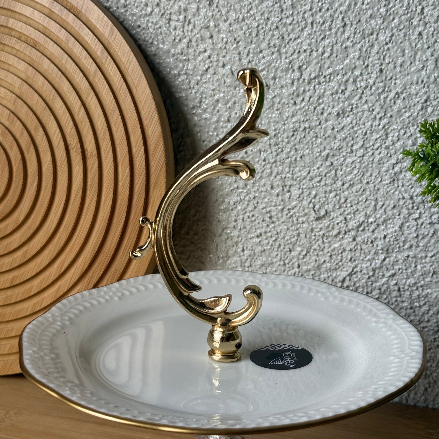 Firuze Gold Ayaklı Porselen Sunumluk Tutmalı 19 cm Kod:3732