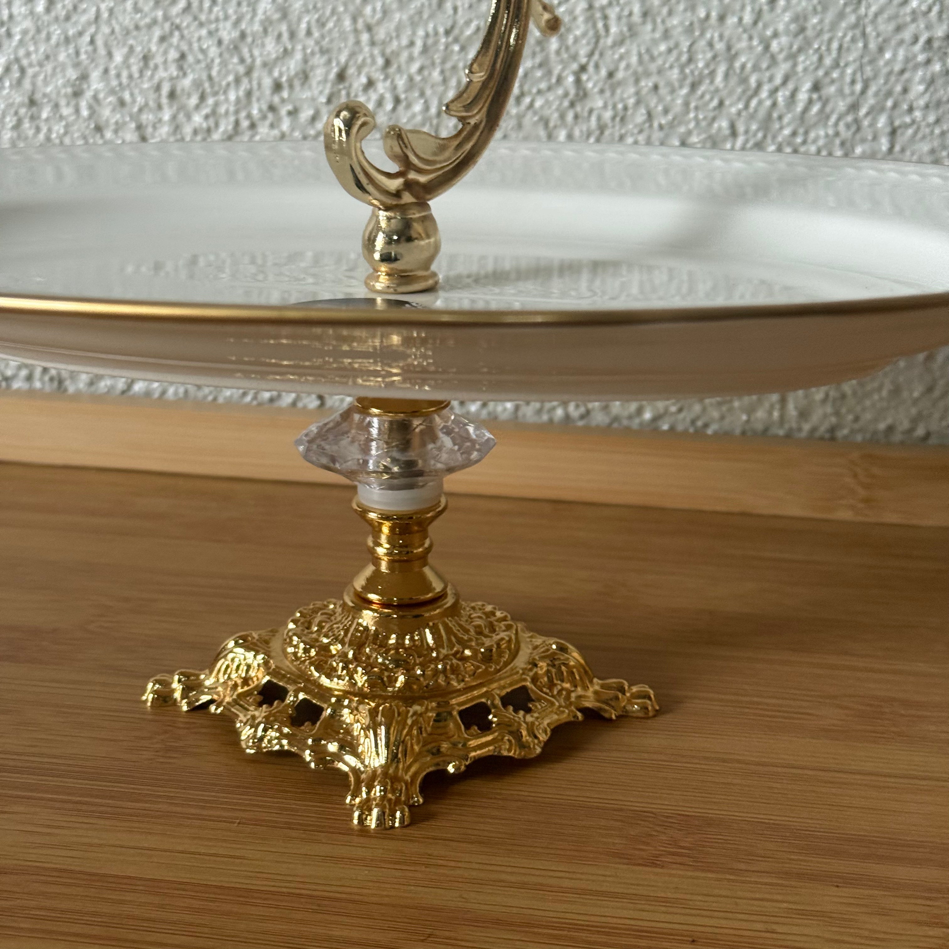 Firuze Gold Yaldızlı Porselen Oval Kayık Sunumluk Ayaklı Kod:3801 30x22 cm