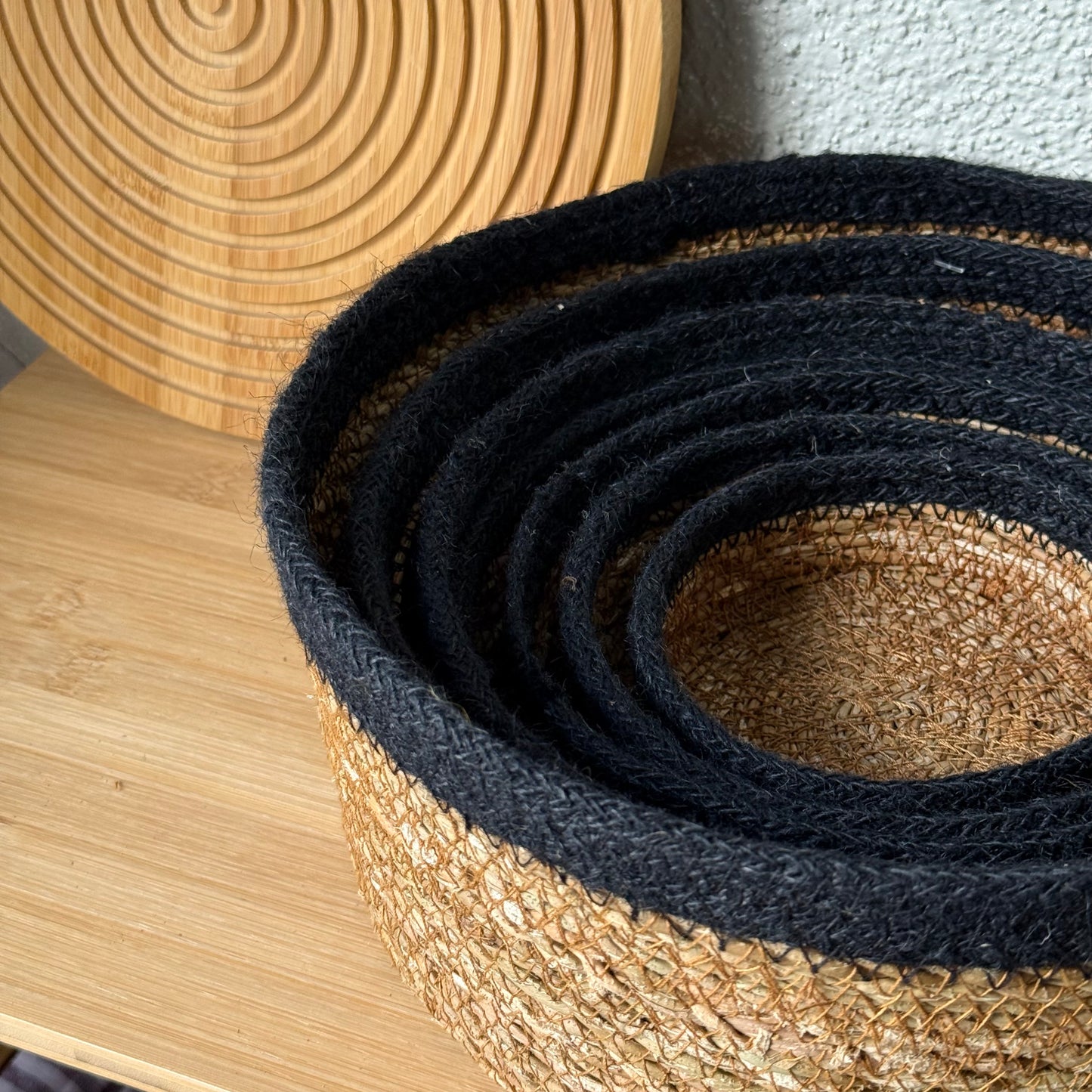 Svr 7 Parça Yuvarlak Hasır Sepet Seti Siyah