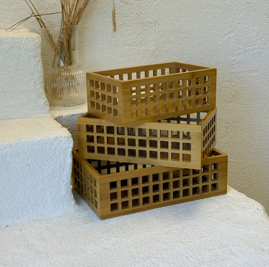 Vera 3 Boy Bambu Dikdörtgen Organizer Sepet Seti