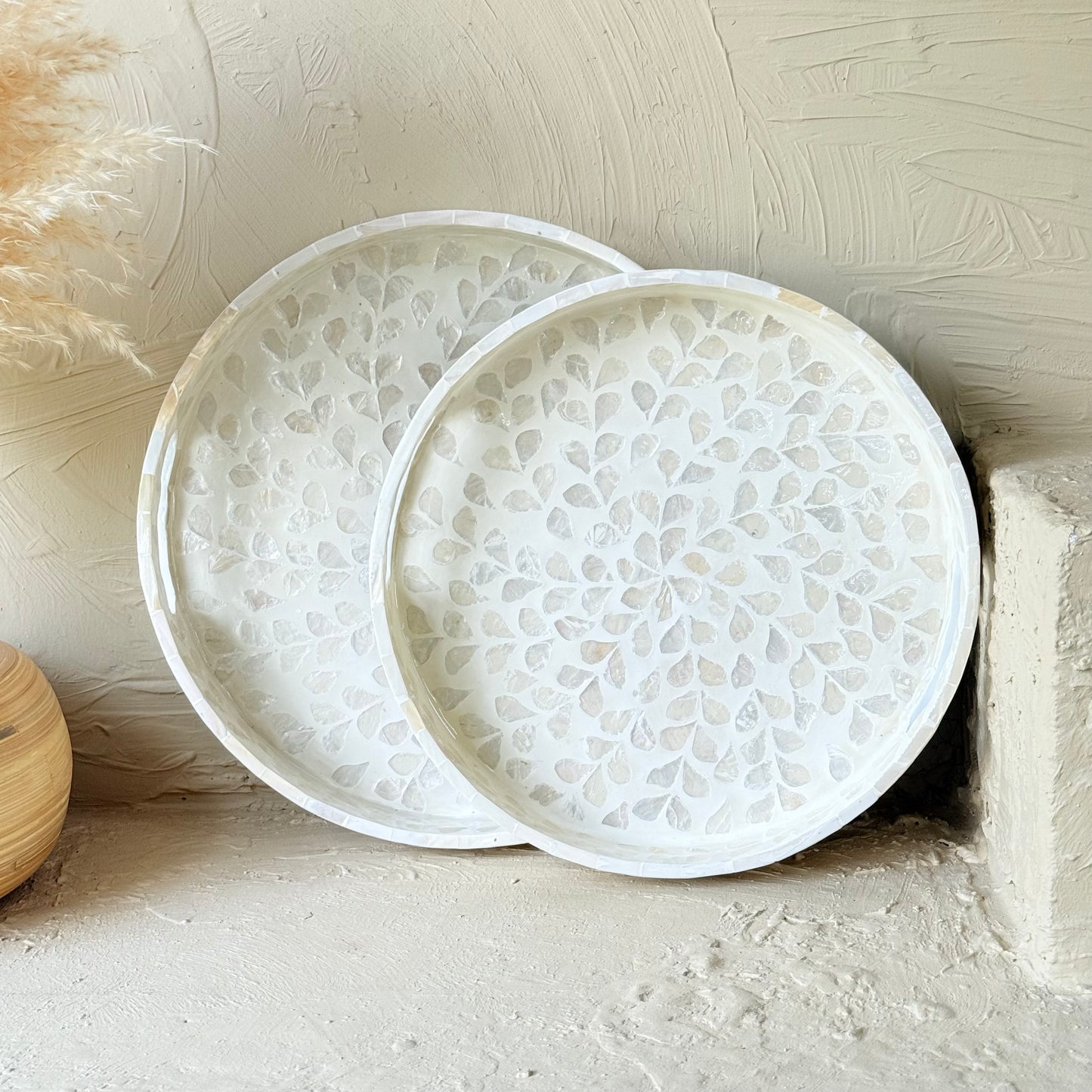 SVR Sedef İkili Yuvarlak Tepsi Seti KOD:61832 Krem