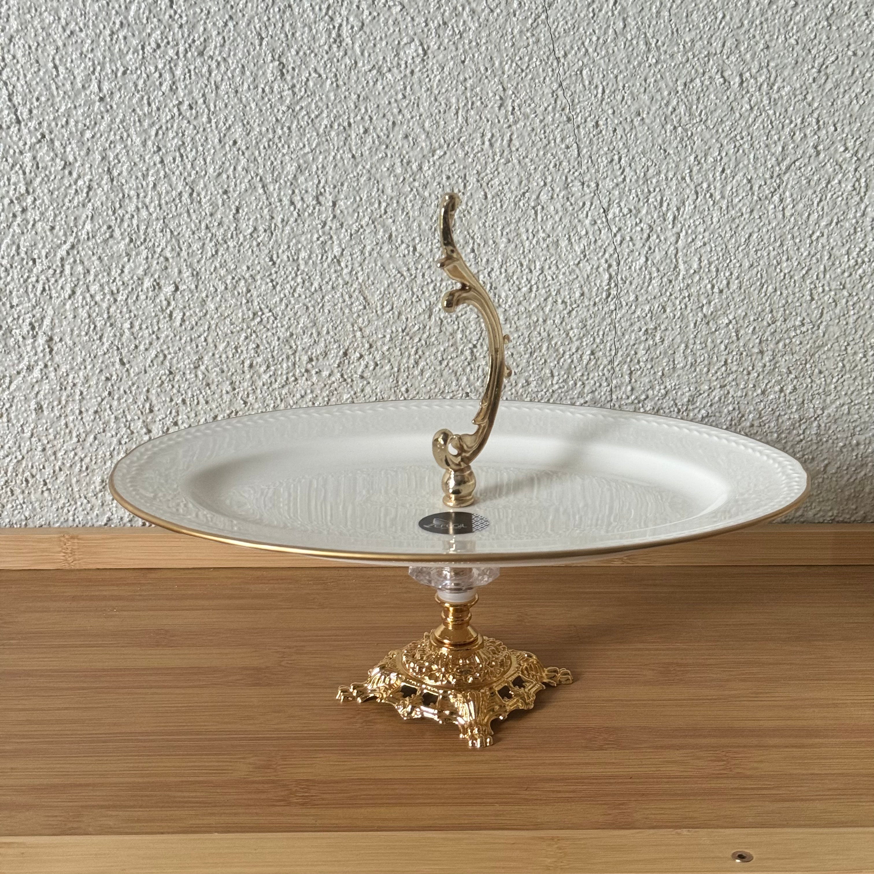 Firuze Gold Yaldızlı Porselen Oval Kayık Sunumluk Ayaklı Kod:3801 30x22 cm