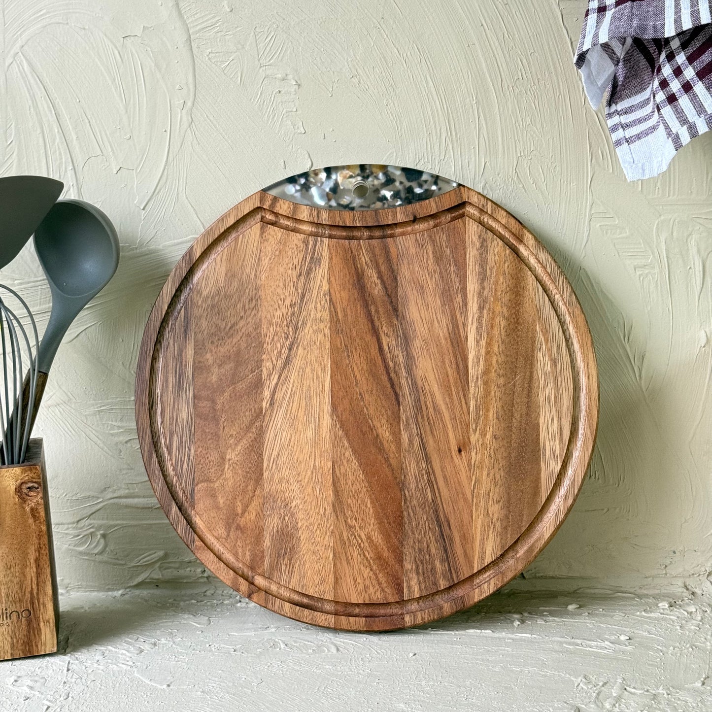 Arow Akasya Ağacı Yuvarlak Sunumluk Kesim Panosu Büyük Boy KOD:1139