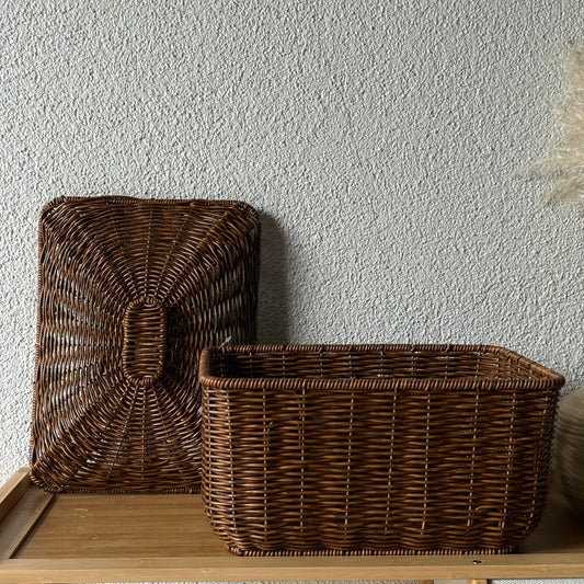 Passion Rattan Dikdörtgen Kapaklı Sepet Kahve Rengi