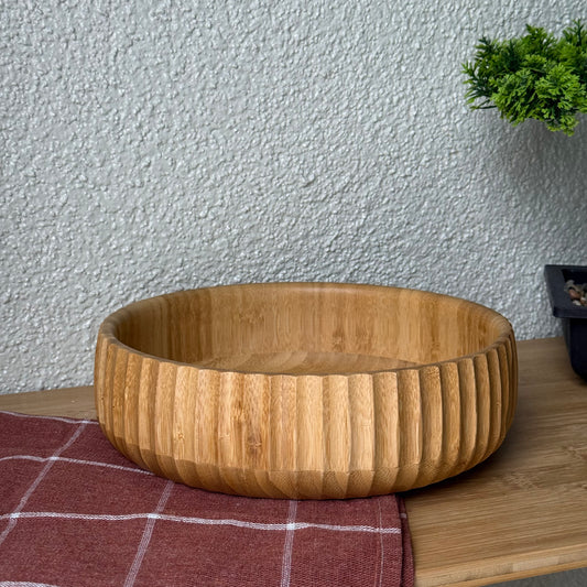 Miena Dalgalı Model Bambu Büyük Salata Kase 21x21x6 cm
