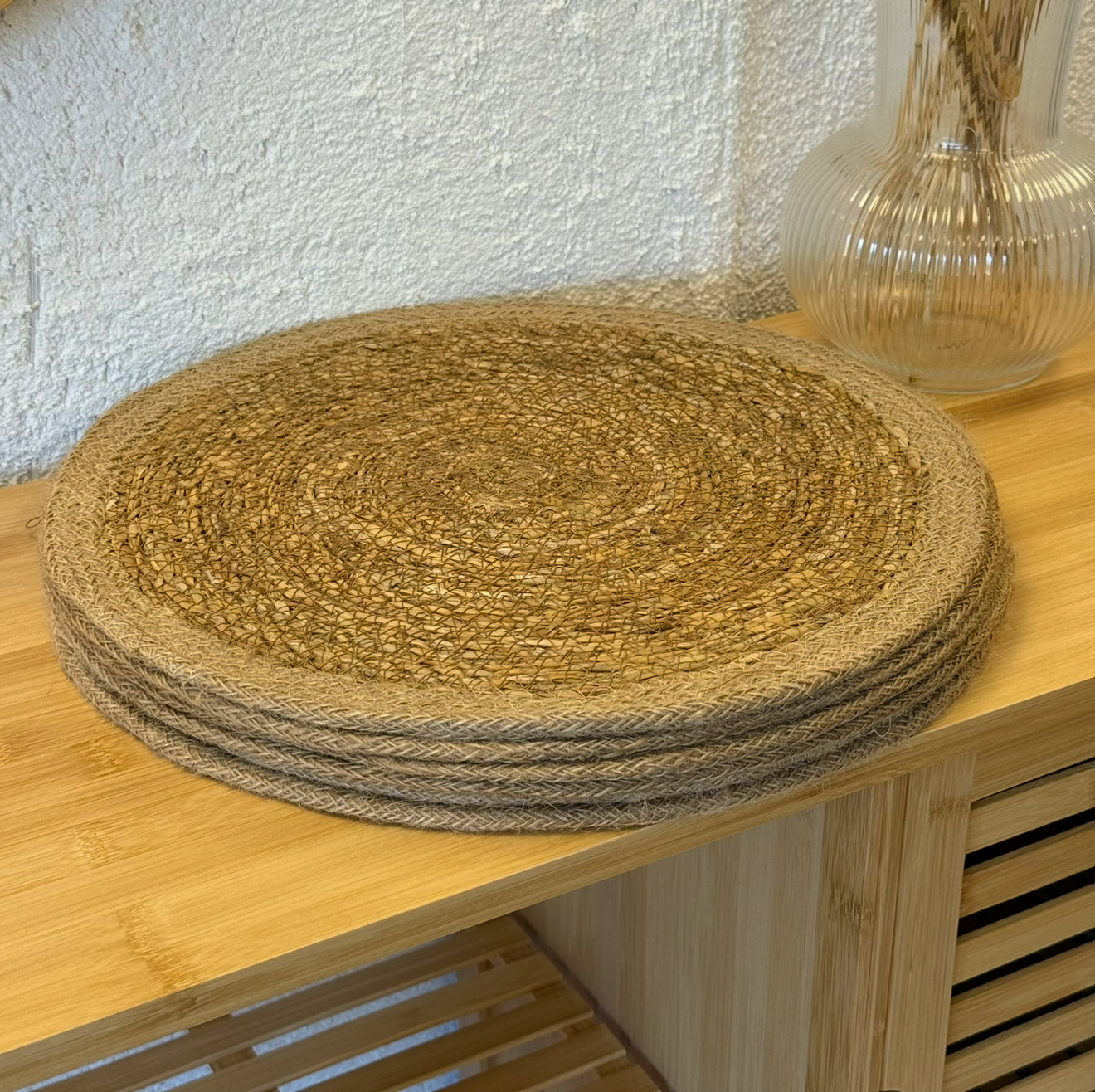 Hasır Amerikan Servisi Naturel Detaylı 6 Adet Set