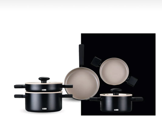 Arow Kristal Kaplama Yapışmaz Taban Tencere Tava Seti 8 Parça Siyah