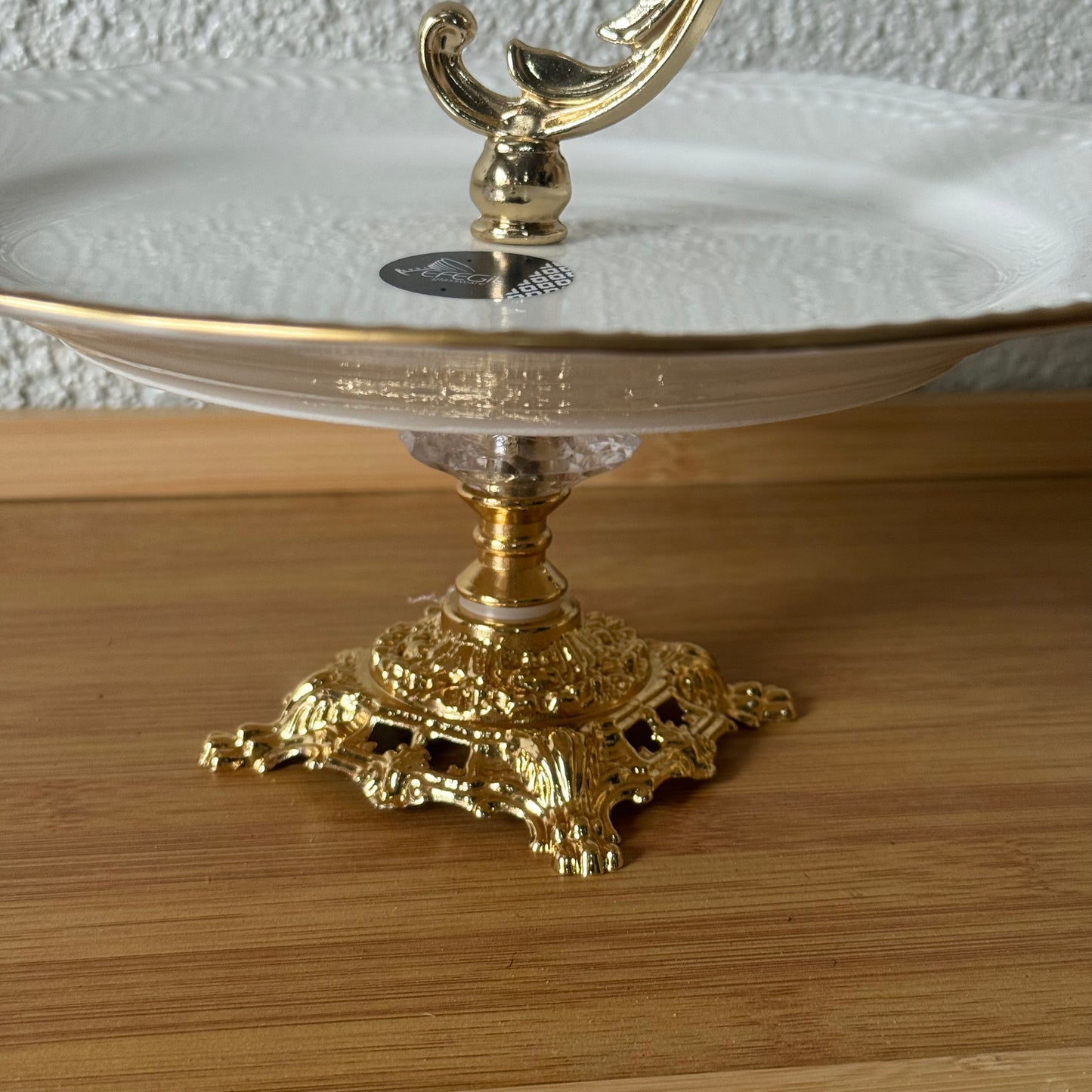 Firuze Gold Yaldızlı Porselen Ayaklı Sunumluk Tutmalı 25 cm Kod:3733