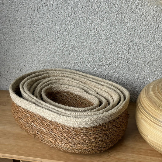 Svr 7 Parça Oval Hasır Sepet Seti Krem