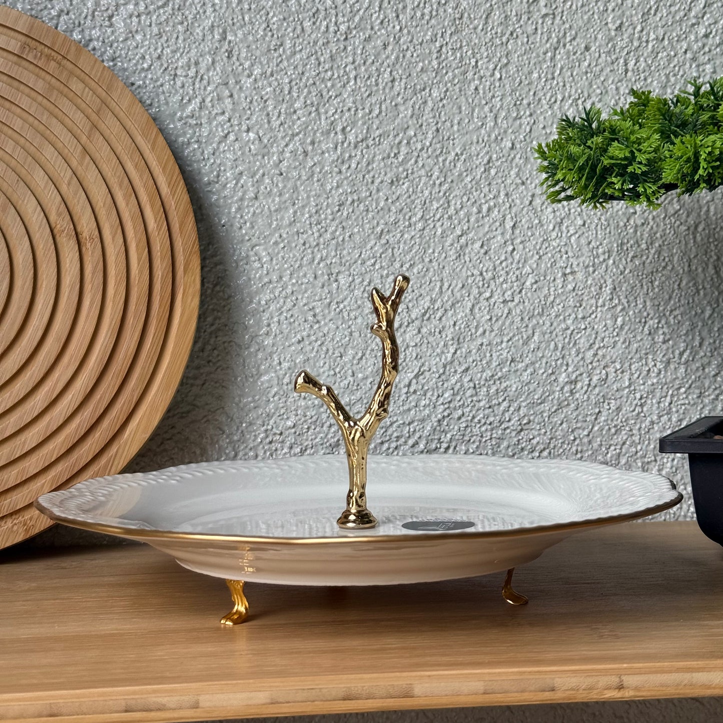 Firuze Gold Ayaklı Porselen Sunumluk 25 cm Kod:3735