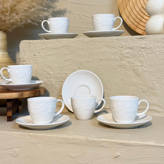 Porline Helena Porselen Kahve Fincan Seti 6 Kişilik Beyaz
