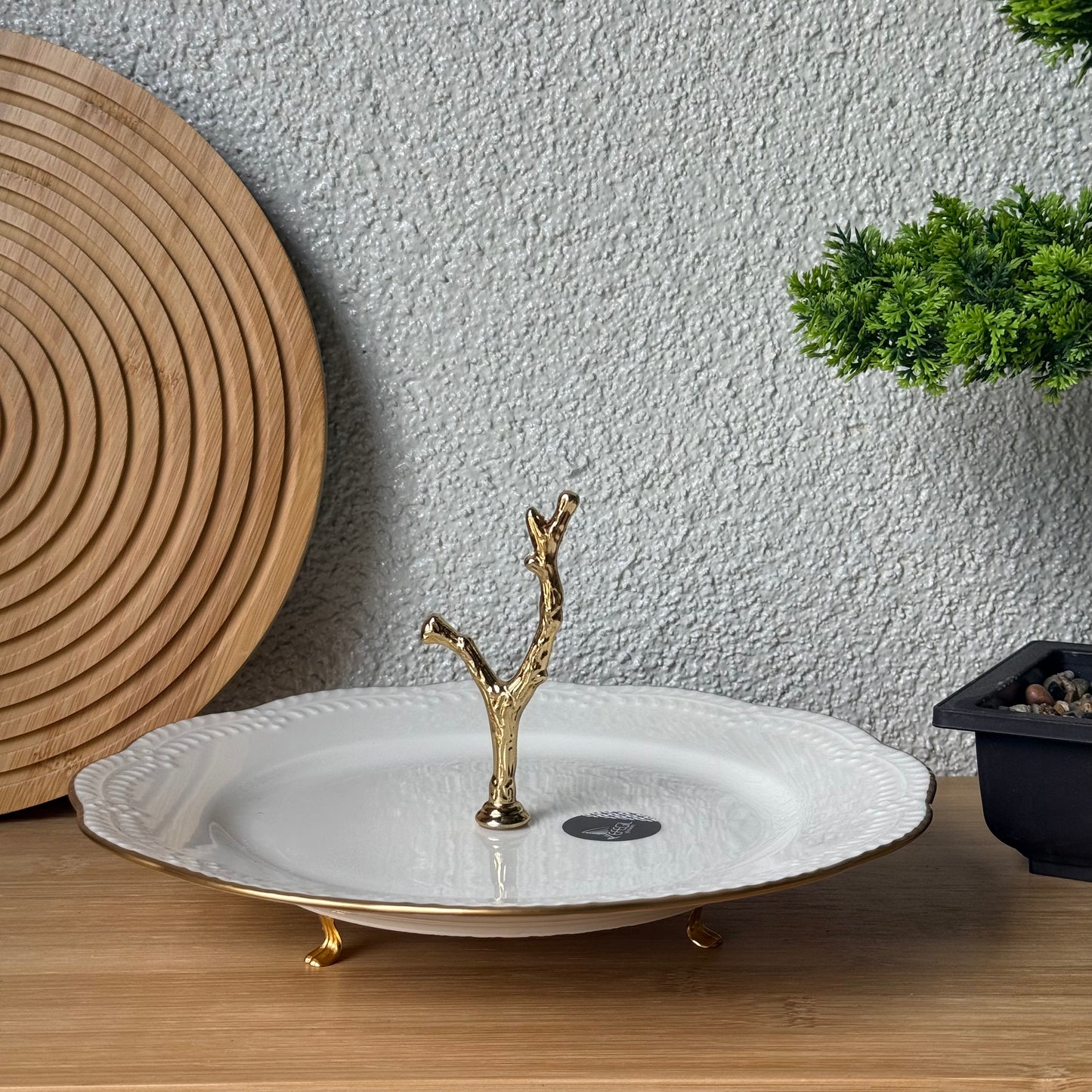 Firuze Gold Ayaklı Porselen Sunumluk 25 cm Kod:3735