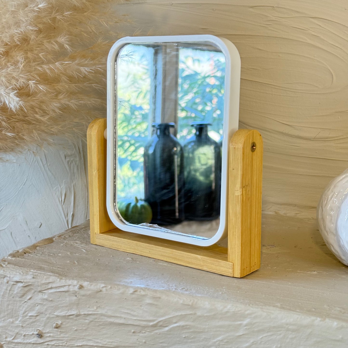 Hope Bambu Standlı Dikdörtgen Ayna Beyaz 16,5x14 cm