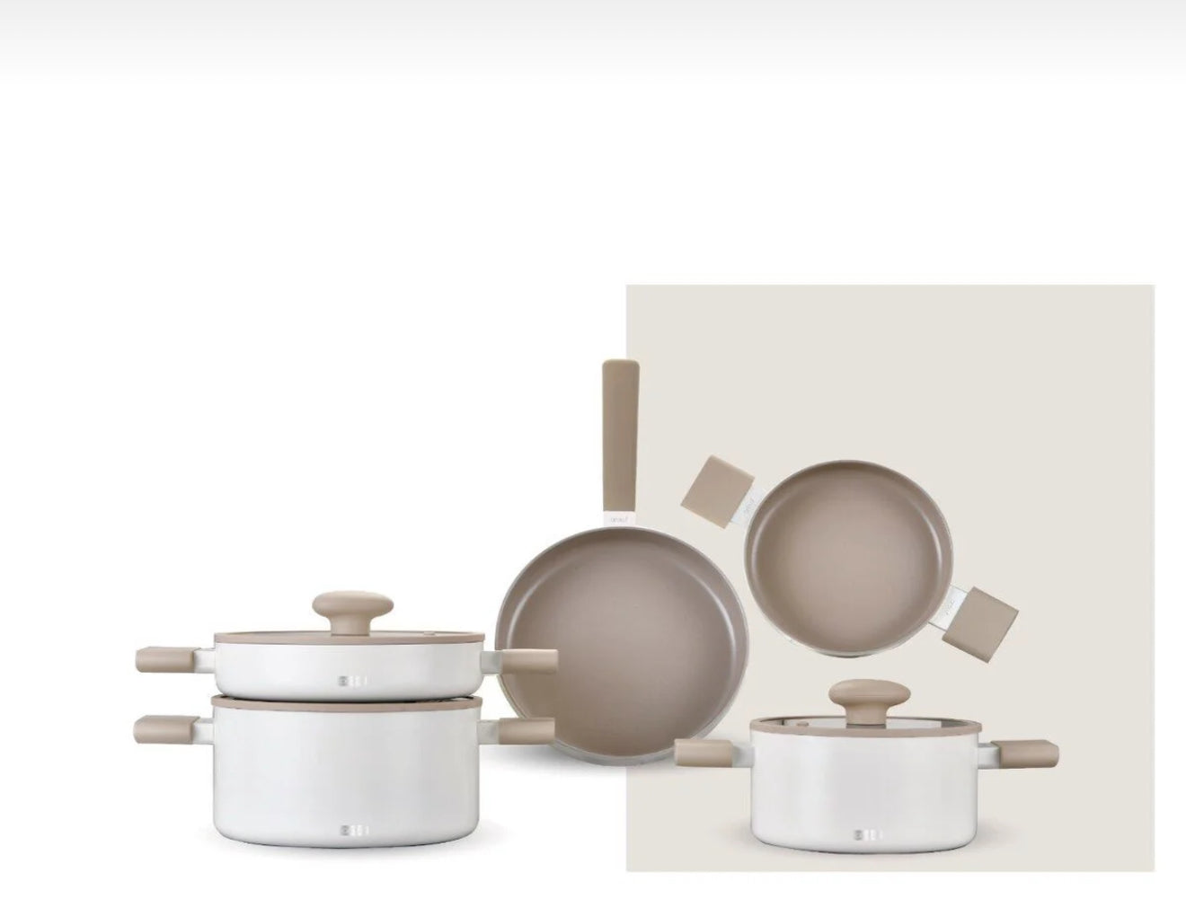 Arow Kristal Kaplama Yapışmaz Taban Tencere Tava Seti 8 Parça Krem