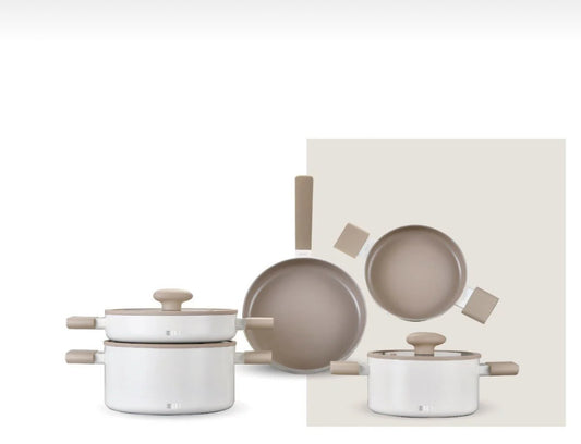 Arow Kristal Kaplama Yapışmaz Taban Tencere Tava Seti 8 Parça Krem