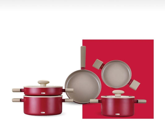 Arow Kristal Kaplama Yapışmaz Taban Tencere Tava Seti 8 Parça Bordo