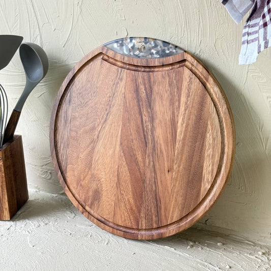 Arow Akasya Ağacı Yuvarlak Sunumluk Kesim Panosu Büyük Boy KOD:1139