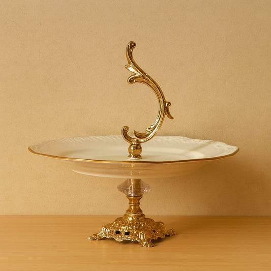 Firuze Gold Yaldızlı Porselen Ayaklı Sunumluk Tutmalı 25 cm Kod:3733