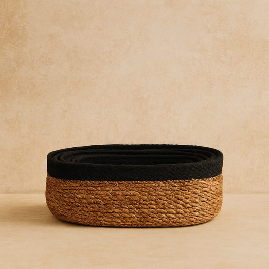 Svr 7 Parça Oval Hasır Sepet Seti Siyah