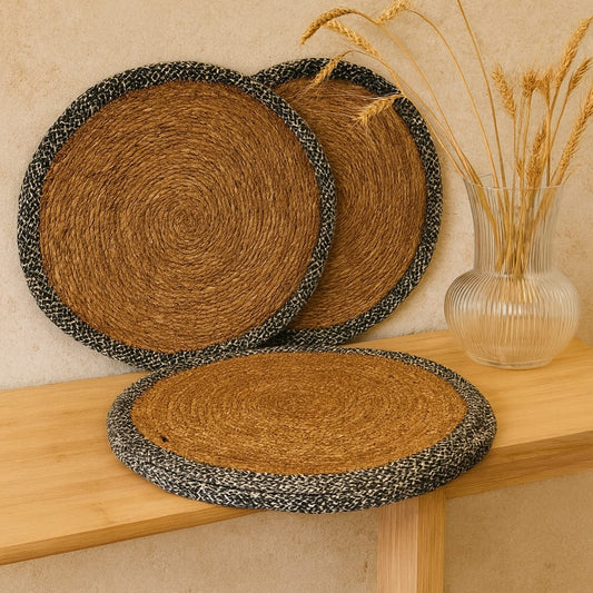 Hasır Amerikan Servisi Siyah Detaylı 6 Adet Set