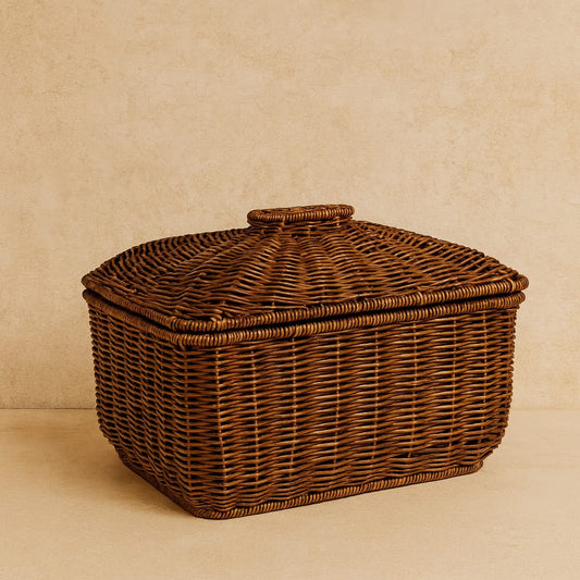 Passion Rattan Dikdörtgen Kapaklı Sepet Kahve Rengi