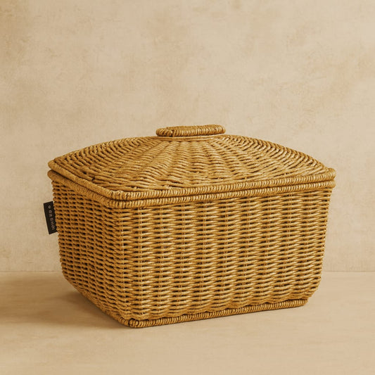 Passion Rattan Dikdörtgen Kapaklı Sepet Açık Renk