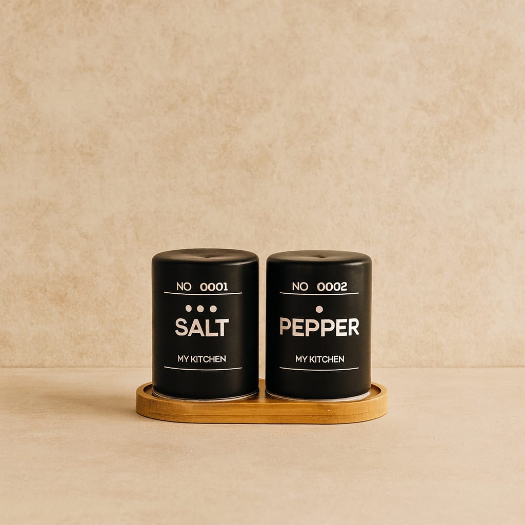 Tutku Bambu Standlı İkili Tuzluk Seti Siyah